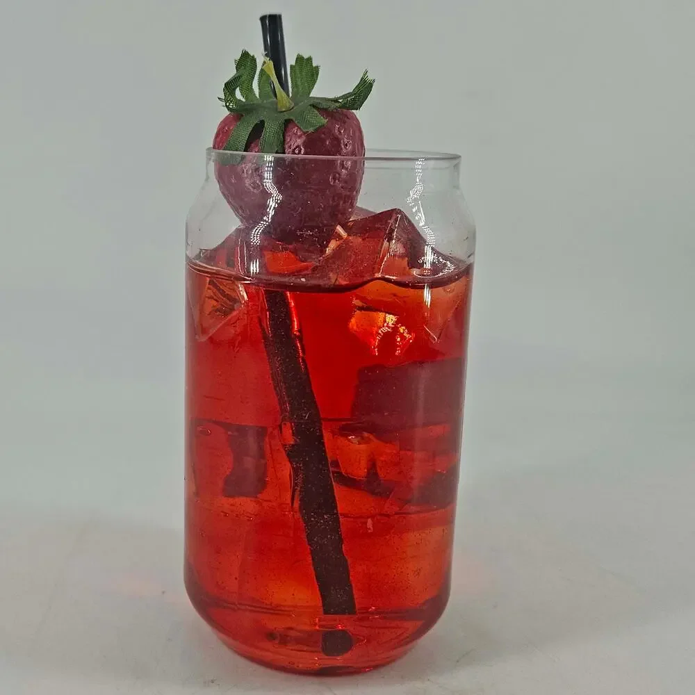 Display Prop Faux glass of strawberry Fanta w straw n ice cubes Realistic